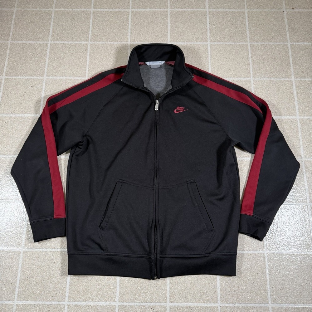 Vintage Y2K Nike Black Red Full Zip Track Jacket Size XL Silver Tag